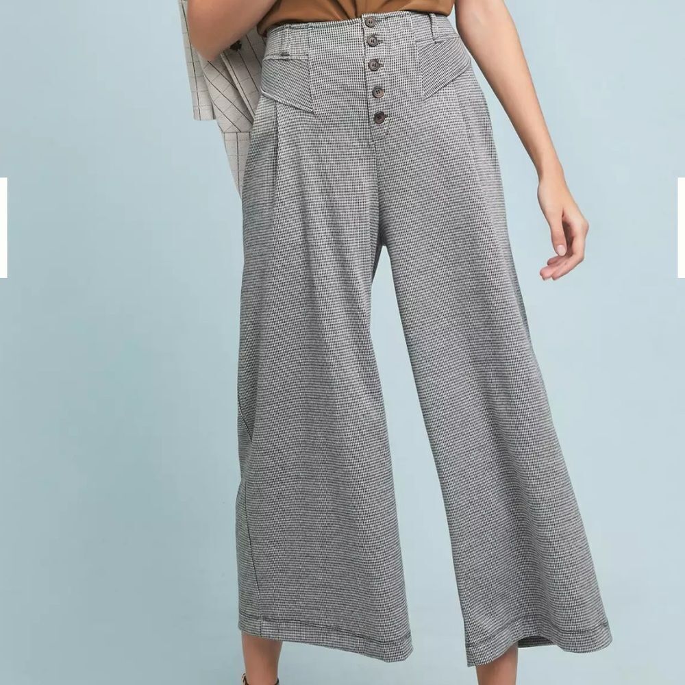 Maeve Anthropologie Houndstooth Wide Leg Pants Womens Medium High Rise Cropped - Picture 2 of 12
